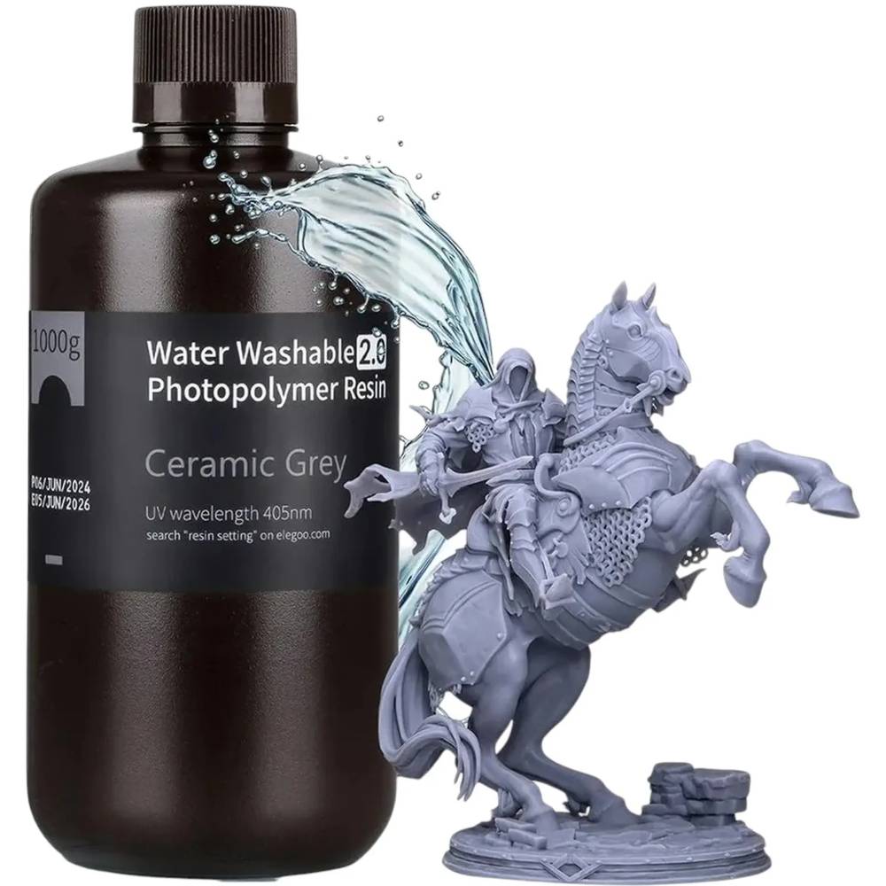 Фотополімерна смола 3D ELEGOO Water Washable Resin 2.0 1 кг Gray (50.103.0198)
