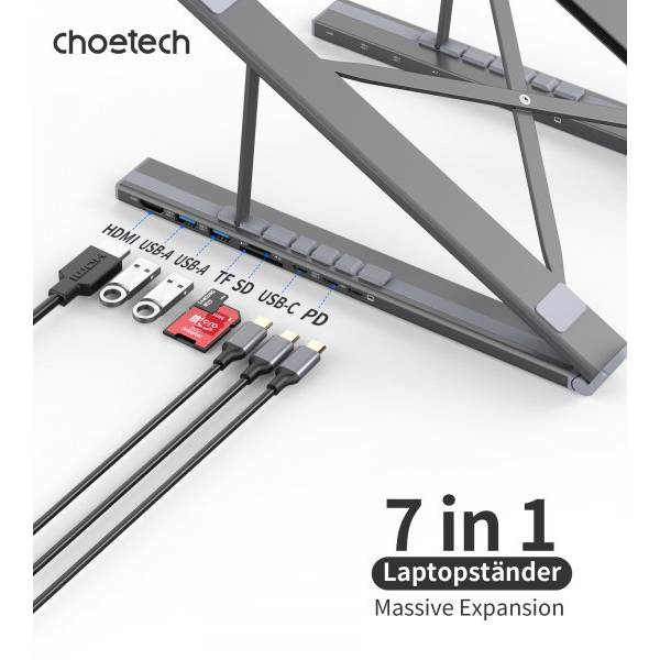 Фото Подставка CHOETECH USB-C 7-в-1 (HUB-M48-GY)