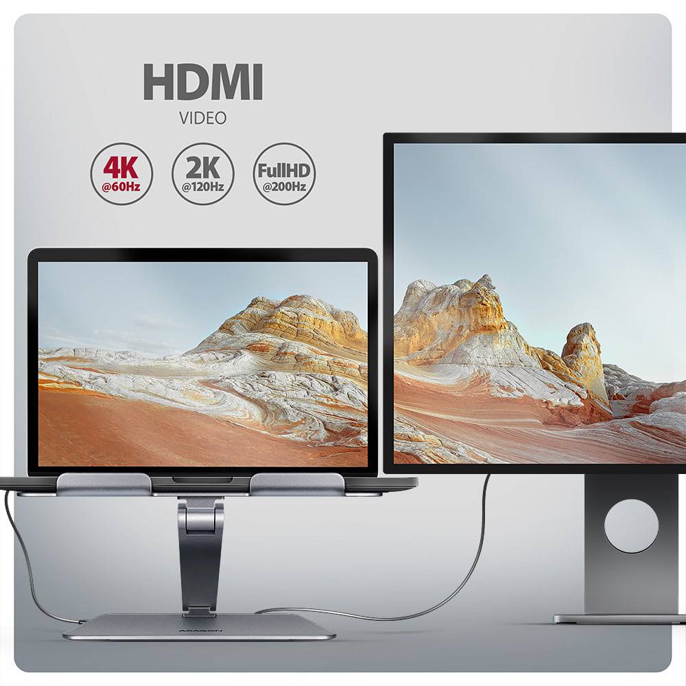 Підставка для ноутбука AXAGON HMC-STND USB-C ALUMINUM STAND & HUB 7 in 1 Колір сірий