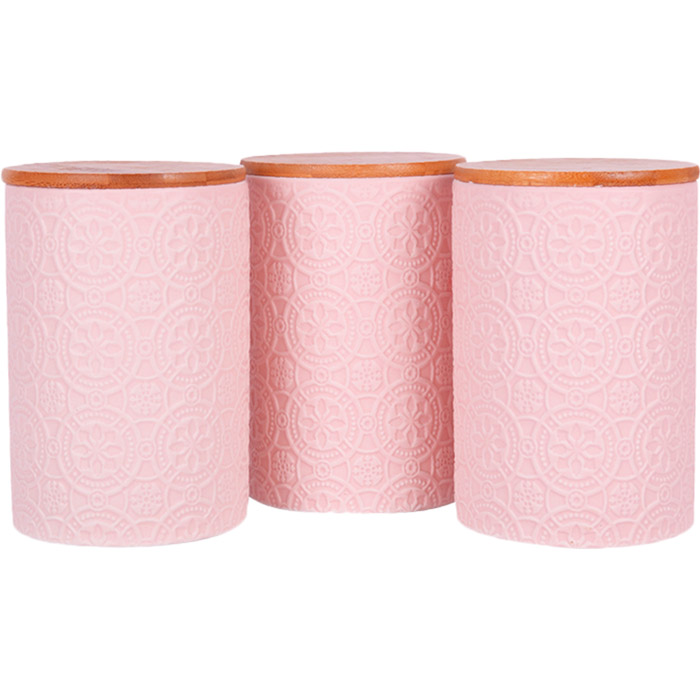 Набір банок Lefard з бамбуковою кришкою 10 х 10 х 15 см 3 шт Pink (940-213) Набір банок Lefard з бамбуковою кришкою 10 х 10 х 15 см 3 шт Pink (940-213)