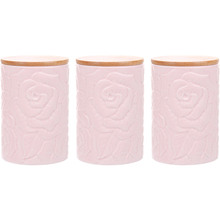 Набор банок Lefard с бамбуковой крышкой 10 х 10 х 15 см 3 шт Pink (940-247)
