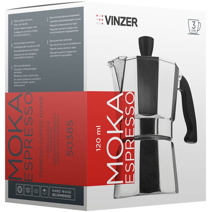 Гейзерная кофеварка VINZER Moka Espresso 120 мл (50385) Материал ручки бакелит