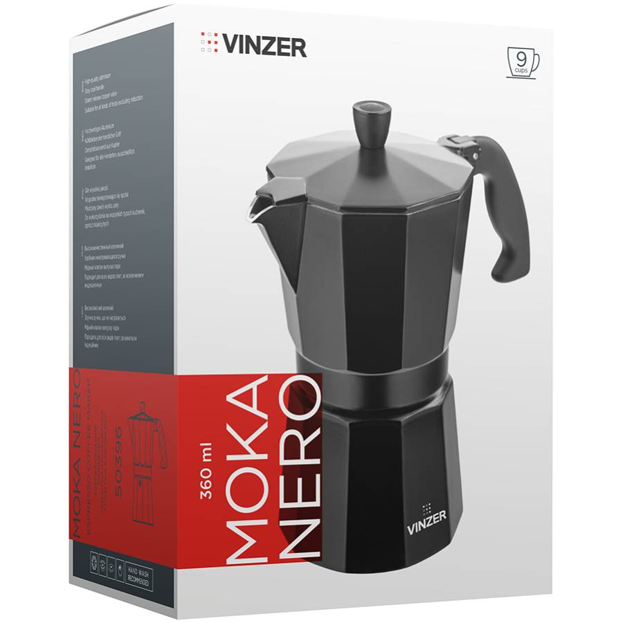 Гейзерная кофеварка VINZER Moka Nero 360 мл (50396) Материал ручки бакелит