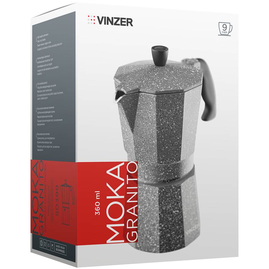 Гейзерная кофеварка VINZER Moka Granito 360 мл (50399) Материал ручки бакелит