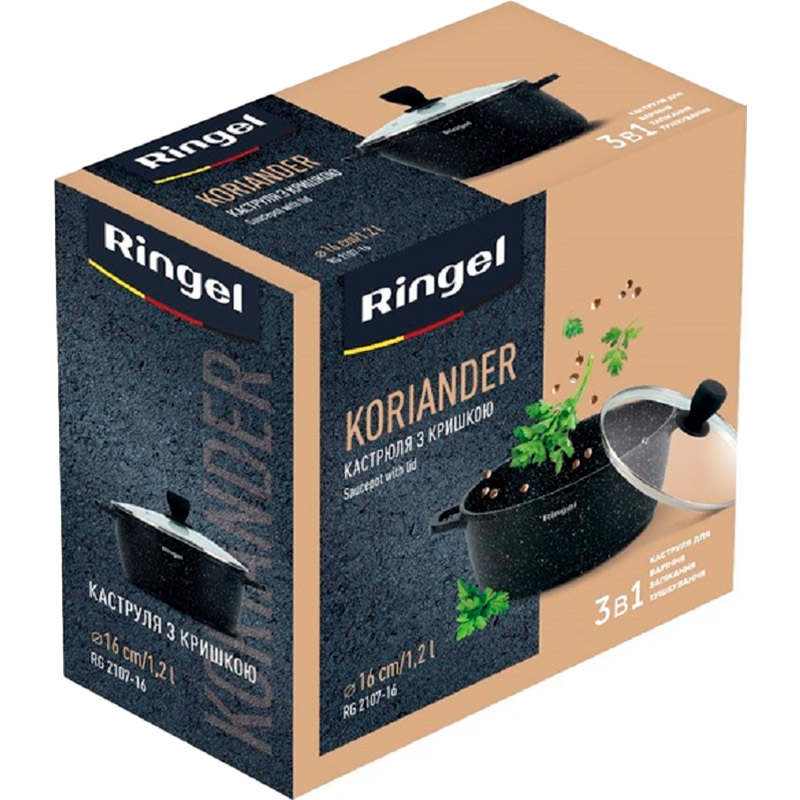 Кастрюля RINGEL KORIANDER 1.2 л 16 см (RG-2107-16) Диаметр/длина 16