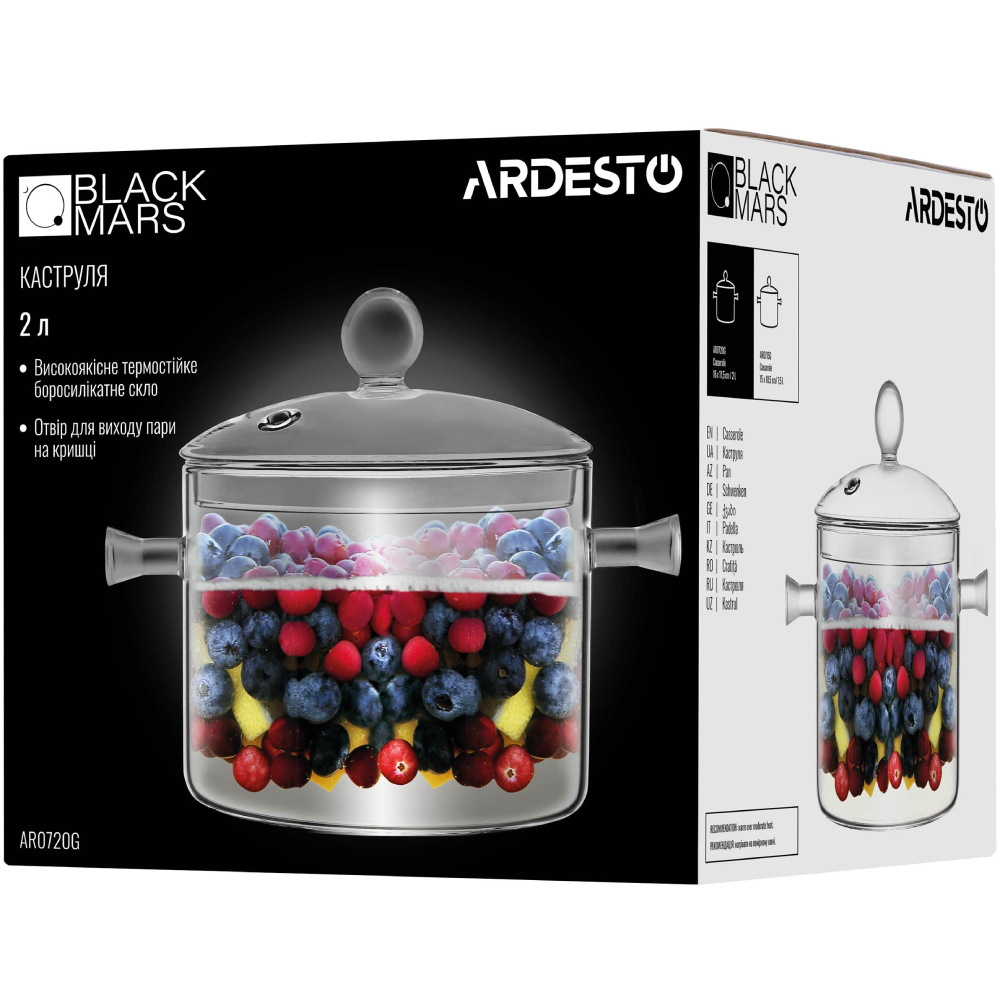 Каструля Ardesto Black Mars 2 л Transparent (AR0720G) Матеріал каструлі боросилікатне скло