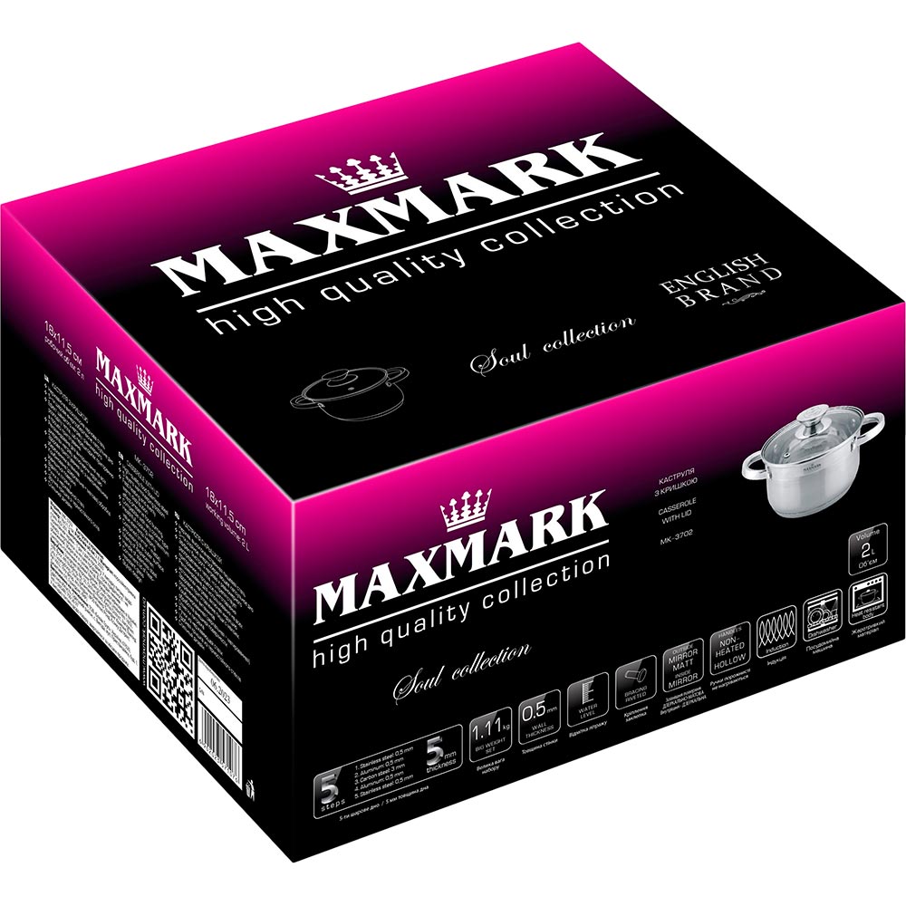 Кастрюля MAXMARK MK-3702 2 л (6902023571076) Материал ручек основной материал посуды