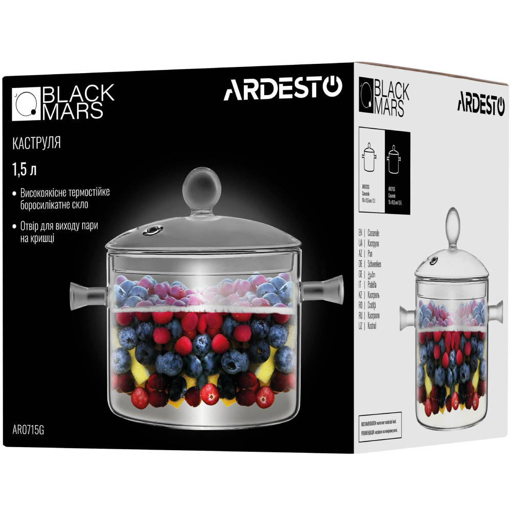 Кастрюля ARDESTO Black Mars 1.5 л Transparent (AR0715G) Материал кастрюли боросиликатное стекло