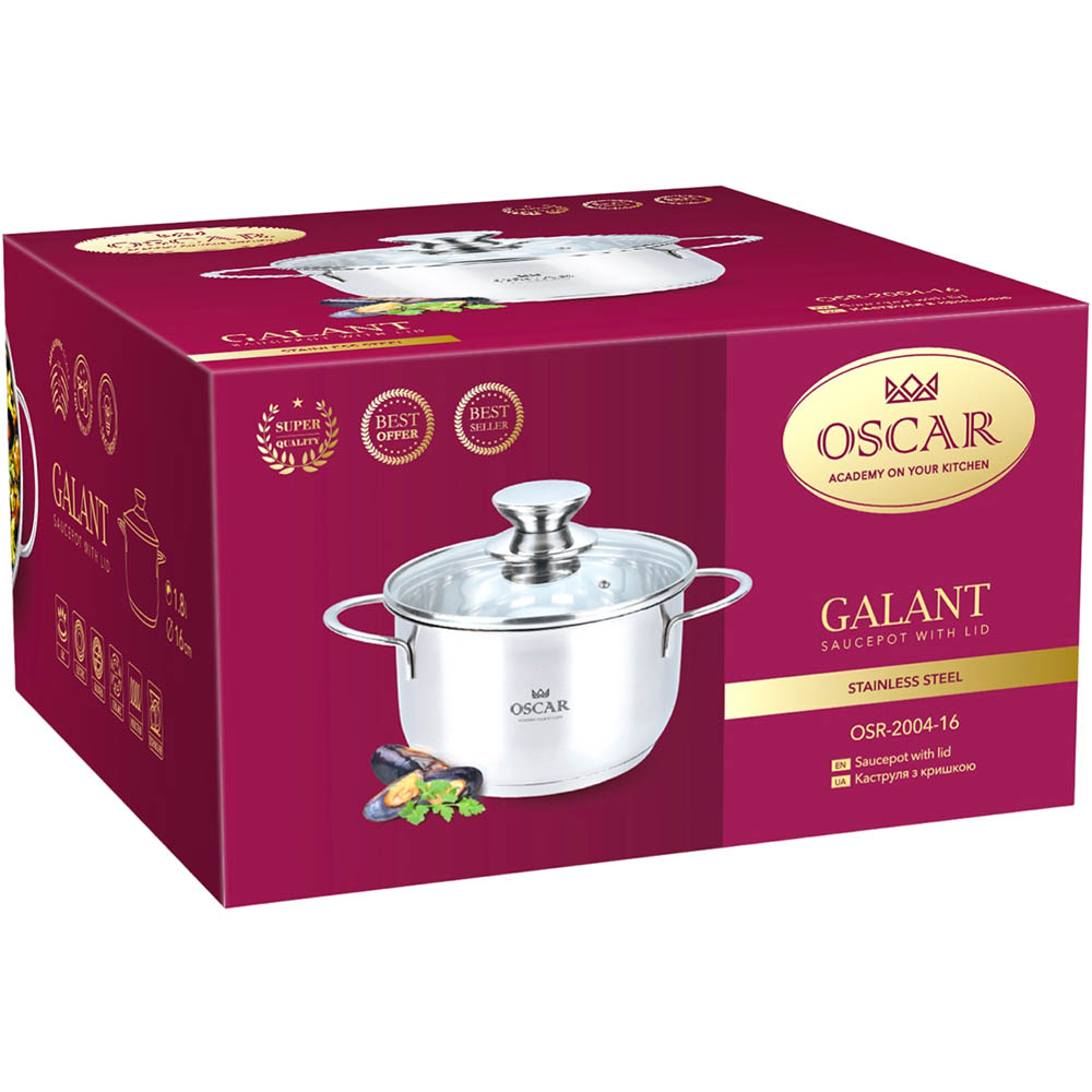 Зовнішній вигляд Каструля OSCAR GALANT 1.8 л із кришкою (OSR-2004-16)