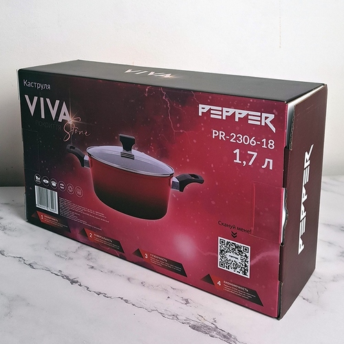 Кастрюля PEPPER PR-2306-18 Viva 1,7 л Red (127320) Материал кастрюли алюминий