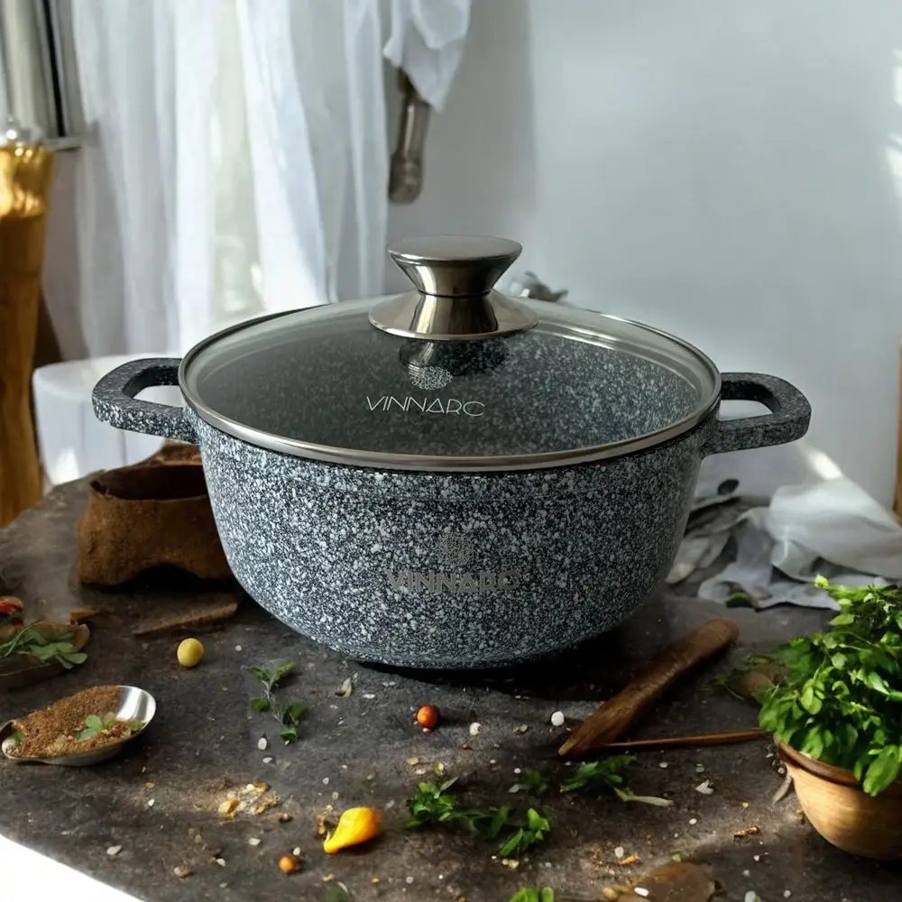 Кастрюля VINNARC 5,5 л Grey (GR-0326CE) Внутреннее антипригарное покрытие есть