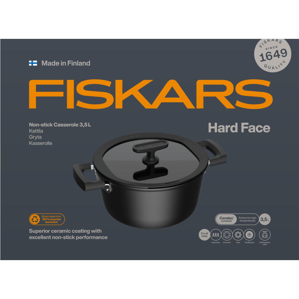 Каструля FISKARS Hard Face 3,5 л Black (1075526) Материал ручек бакелит