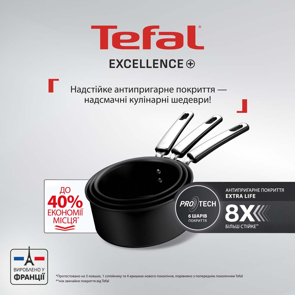 Ківш TEFAL Excellence+ 2.2 л Black (G3282343) Додатково використання в духовці: до 250 °C, внутрішнє покриття: Extra Life X8