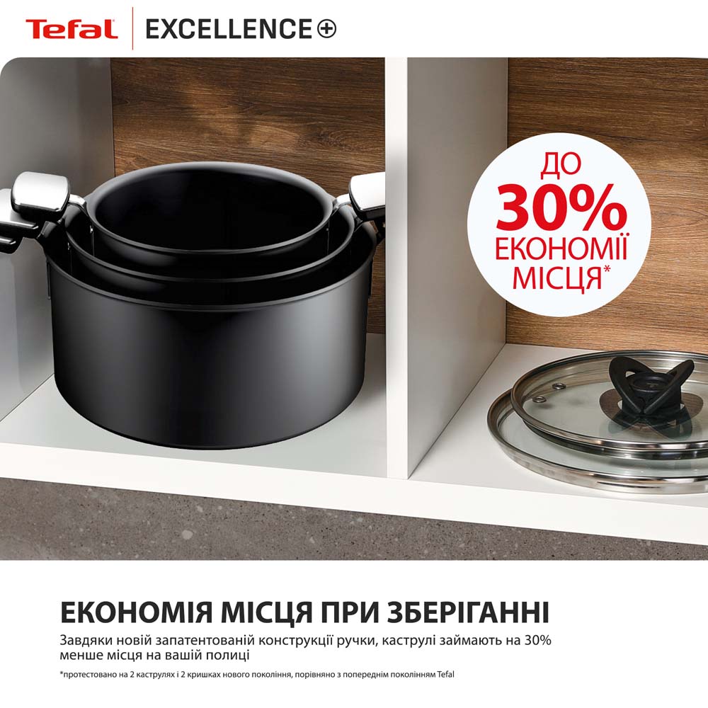 Каструля TEFAL Excellence+ 2.7 л Black (G3284443) Внутрішнє антипригарне покриття присутнє