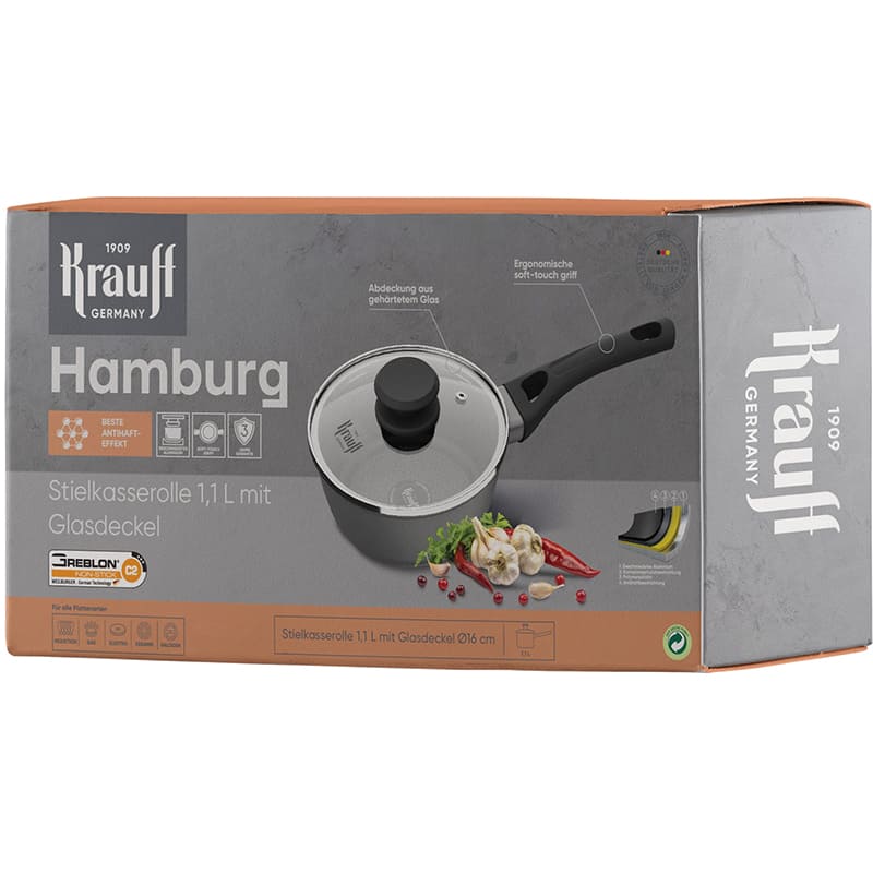 Ківш KRAUFF Hamburg 1.1 л Black (25-45-252) Додатково Антипригарне покриття Greblon C2