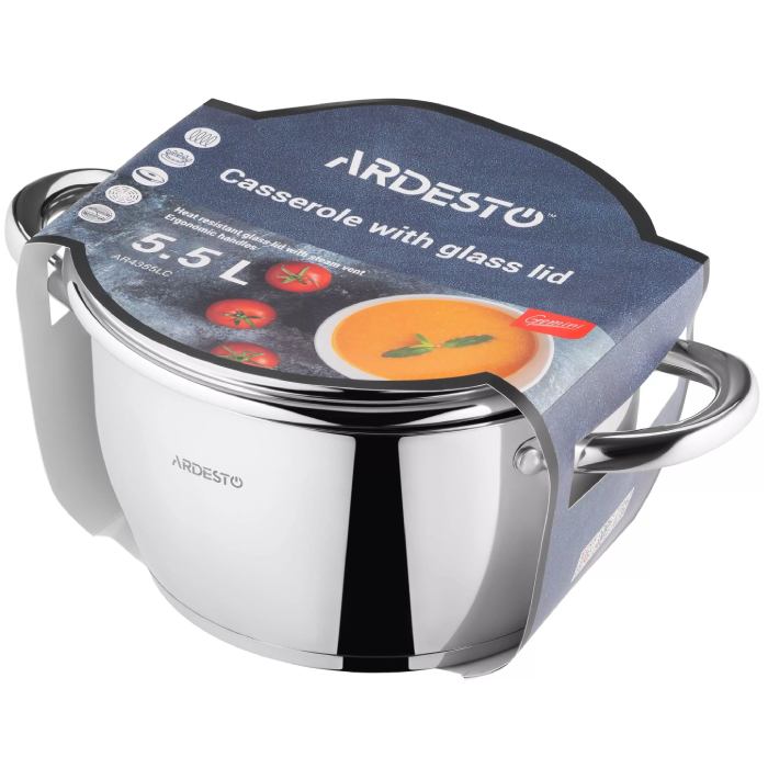 Каструля ARDESTO Gemini Lucca 5.5 л Stainless steel (AR4355LC) Внутрішнє антипригарне покриття немає