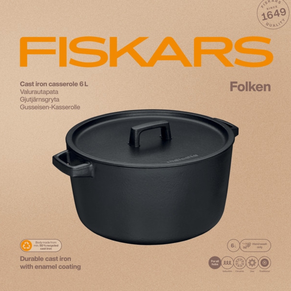 Кастрюля FISKARS Folken 6 л Black (1075697) Діаметр/довжина 27