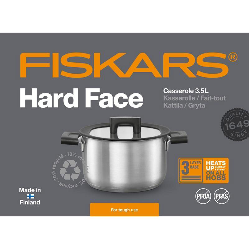 Каструля FISKARS Hard Face Steel 3,5 л (1052240) Внутрішнє антипригарне покриття присутнє