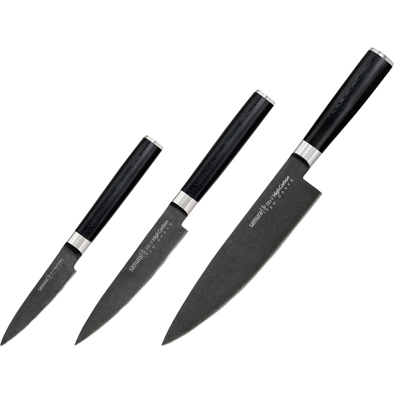 

Набор ножей SAMURA Mo-V Stonewash 4 пр (SM-0220B), Набір з 3-х ножів в подар.коробці, Mo-V Stonewash