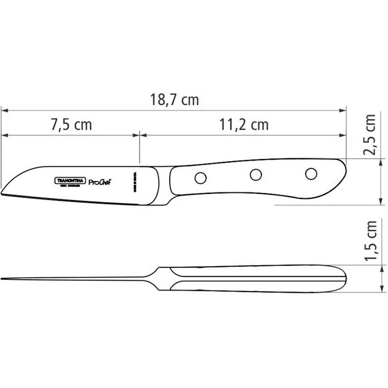 Ніж кухонний TRAMONTINA PROCHEF для овочів 76 мм (24150/003) Матеріал клинка нержавіюча сталь