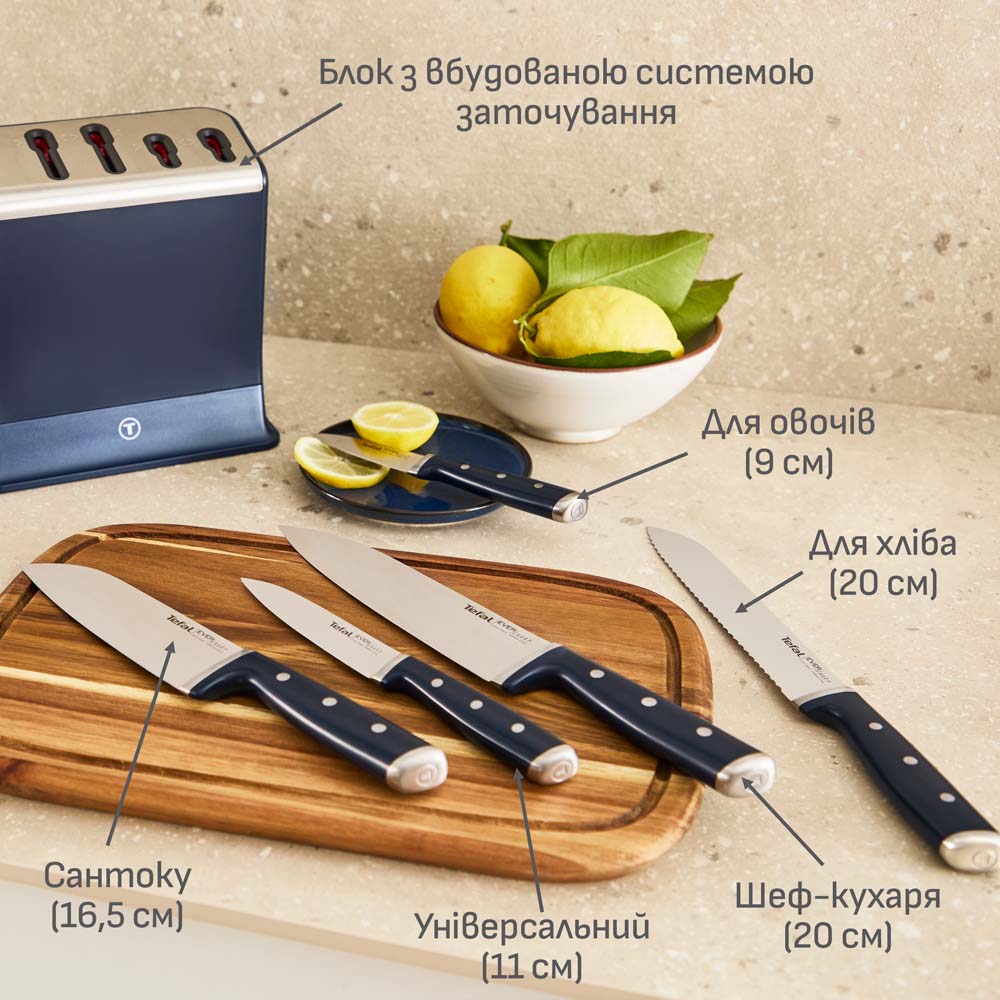 Набор ножей Tefal EverSharp 5 предметов + блок со встроенной системой заточки (K297S644) Заказать Набор ножей Tefal EverSharp 5 предметов + блок со встроенной системой заточки (K297S644)