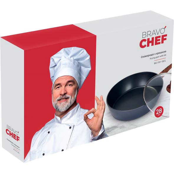 Сковорода BRAVO CHEF 28 см із кришкою (BC-1101-28/L) Діаметр 28