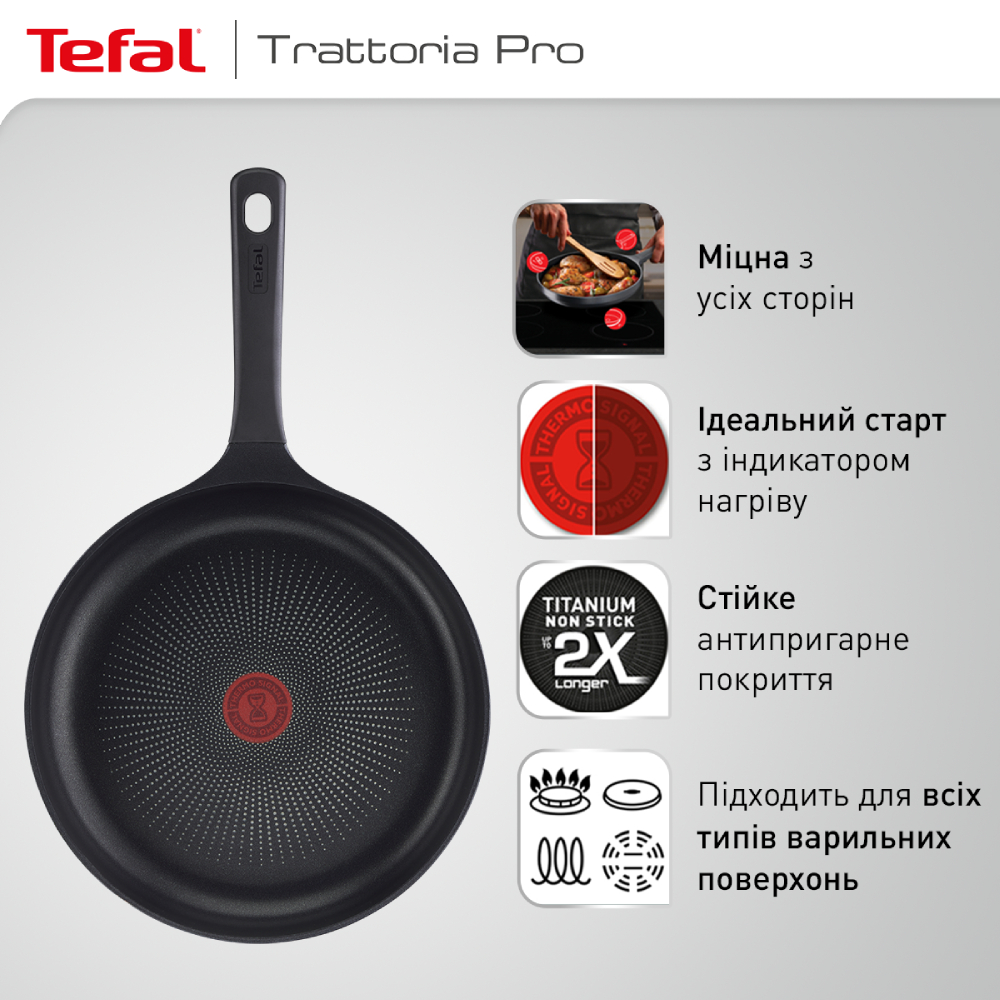 Сковорода TEFAL Tratorria Pro 28 см (G6120644) Тип классическая