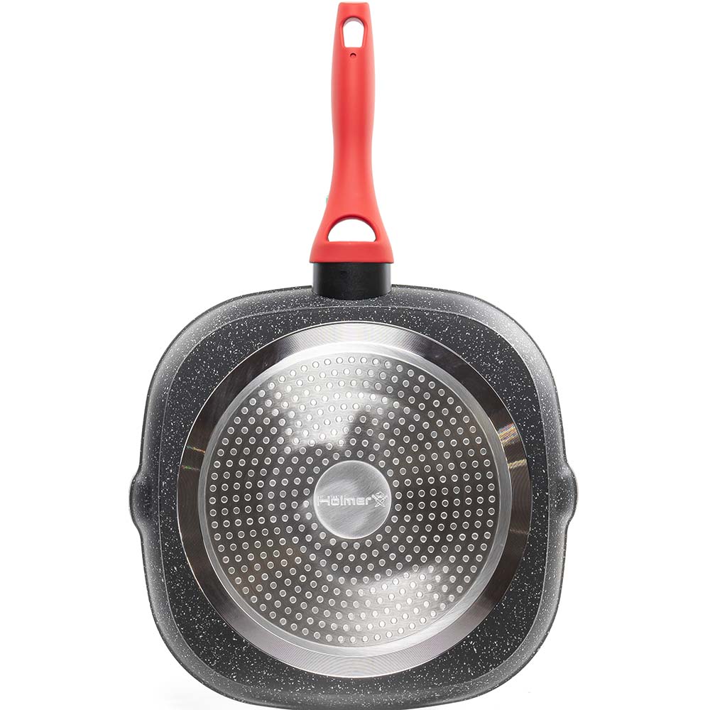 Сковорода-гриль HOLMER Fiesta 28x28 см Black/Red (GF-22628-SROMB) Особливості багатошарове дно