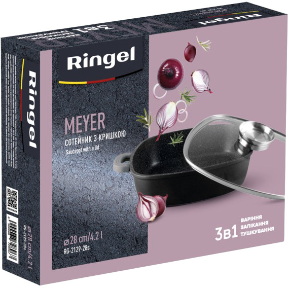 Сотейник Ringel Meyer 4.2 л (RG-2129-28s) Дополнительно Отверстие в крышке для добавления масла; Отверстие на крышке для выхода пара