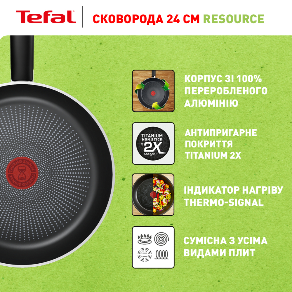 Сковорода TEFAL Resource 24 см (C2950453) Тип классическая