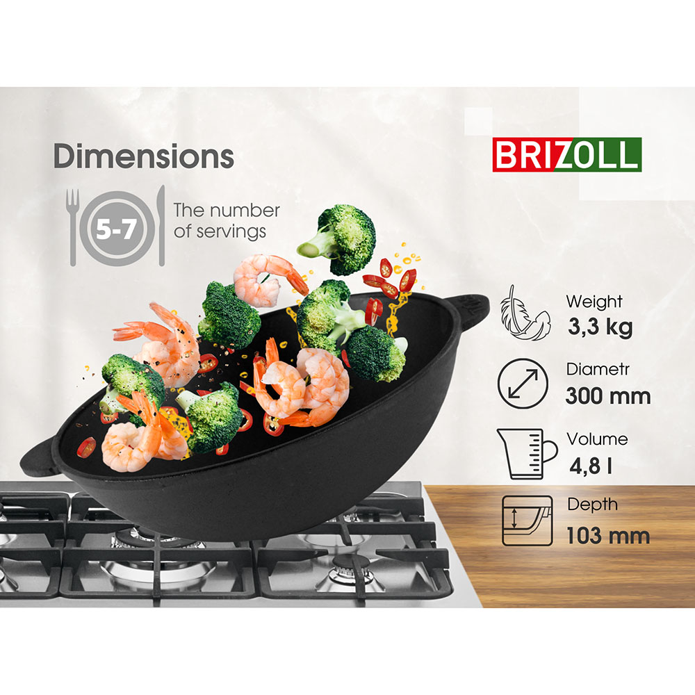 Сковорода BRIZOLL WOK 4.7 л (W30-6) Особливості з двома ручками