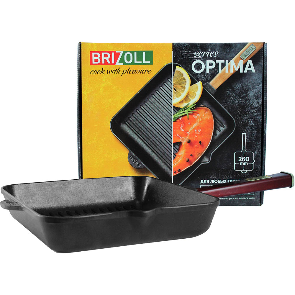 Сковорода BRIZOLL Optima-Bordo 26х26 см Black (O262650G-P2) Дополнительно Вес - 3.07 кг, Объем - 2.9 л, Высота - 54 мм, Толщина дна - 4.4 мм, Высота ребер - 4 мм