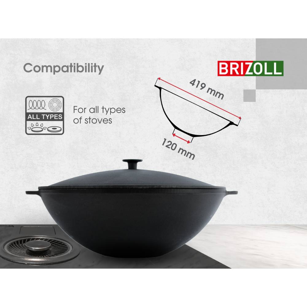 Замовити Сковорода BRIZOLL WOK із кришкою 8 л 36 см (W36-1)