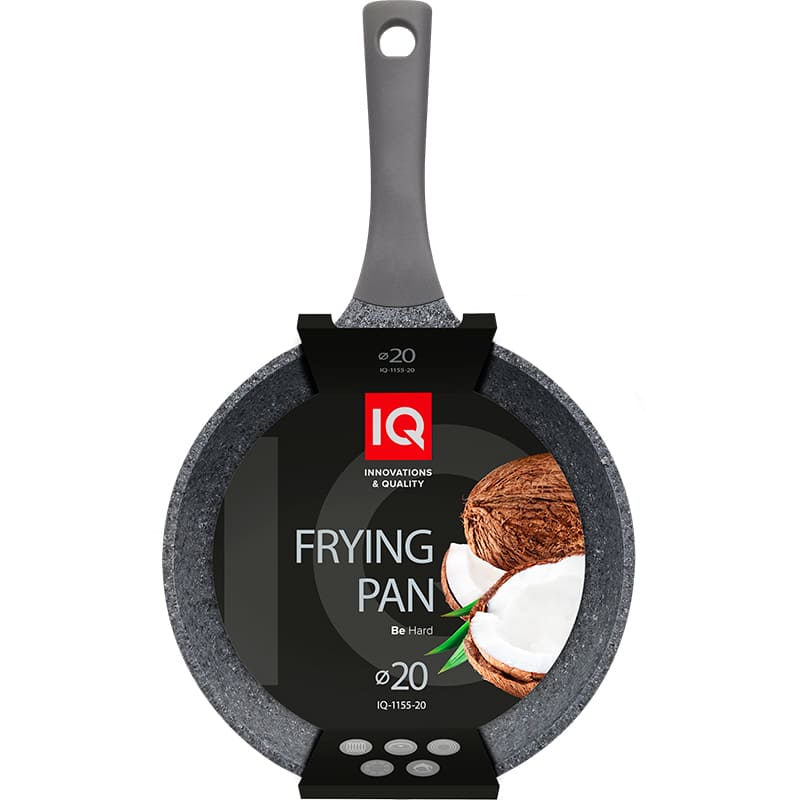 Сковорода IQ Be Hard 20 см Grey (IQ-1155-20) Додатково Ергономічна ручка із покриттям soft touch; Індукційний антидеформаційний диск; Товщина стінки: 4 мм