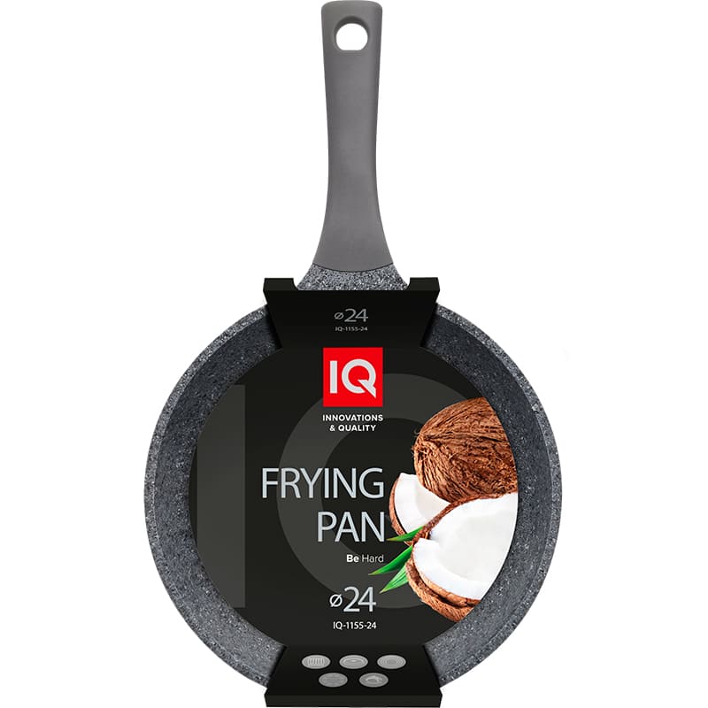 Сковорода IQ Be Hard 24 см Grey (IQ-1155-24) Додатково Ергономічна ручка із покриттям soft touch; Індукційний антидеформаційний диск; Товщина стінки: 4 мм