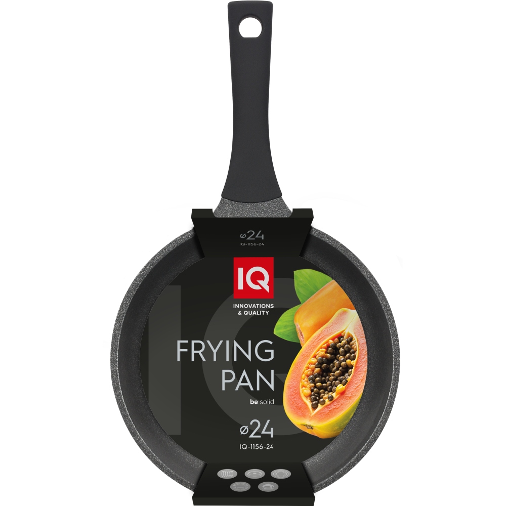 Сковорода IQ Be Solid 24 см Black (IQ-1156-24) Дополнительно толщина стенки: 4 мм, внутреннее премиальное японское антипригарное покрытие Daikin, не содержащее PFOA, свинца и кадмия