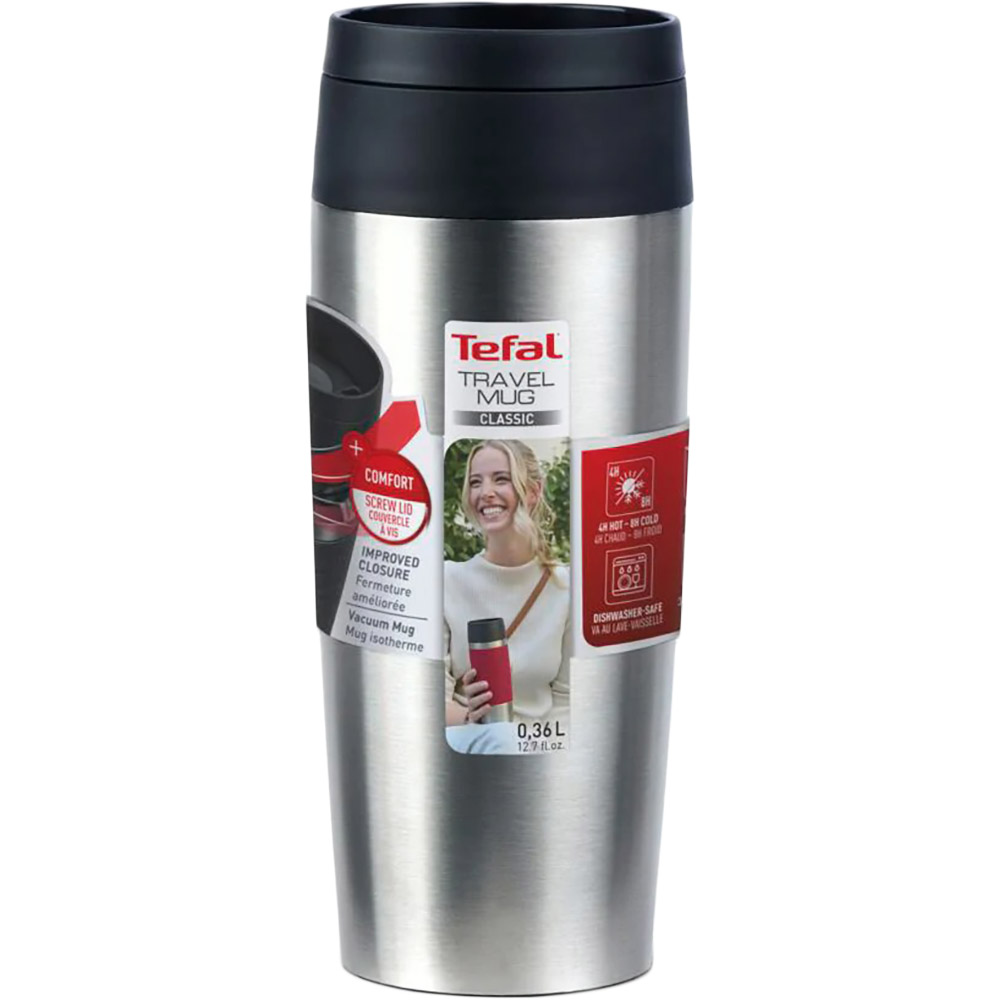 Термокружка TEFAL Travel Mug Classic 0.36л Серебристый (N2020110) Материал колбы нержавеющая сталь