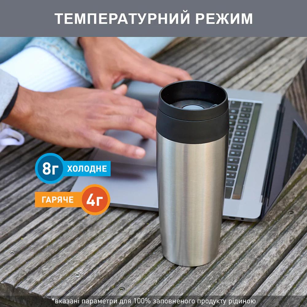 Термокружка TEFAL Travel Mug Classic 0.36л Серебристый (N2020110) Объем 0.36