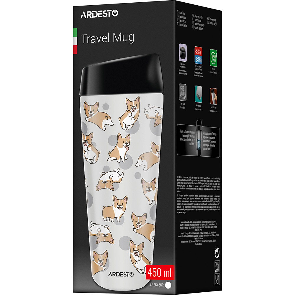 Термокружка ARDESTO Coffee Time Corgi 450 мл Grey (AR2645CR) Материал колбы нержавеющая сталь