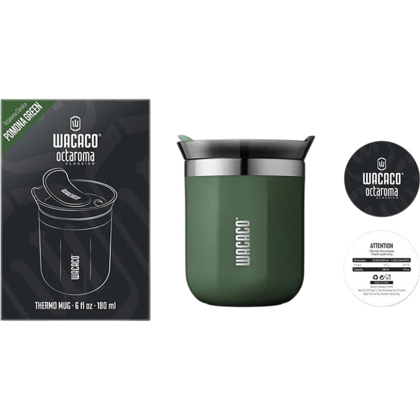 Термокухоль WACACO Octaroma Classico 180 мл Green (WOCT180GN) Додатково матеріал: нержавіюча сталь 304, титан, BPA-free пластик, силікон