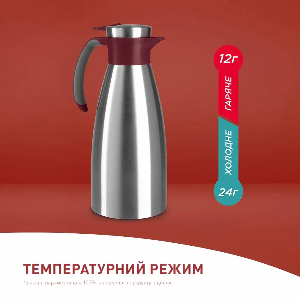 Термос-чайник TEFAL Soft Grip 1.5л Burgundy (K3042214) Матеріал корпусу нержавіюча сталь