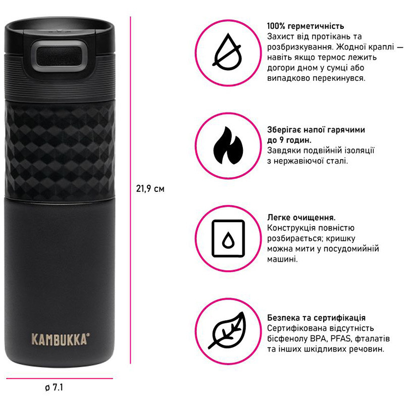 Внешний вид Термокружка KAMBUKKA Etna Grip 500 мл Black Velvet (11-01060)