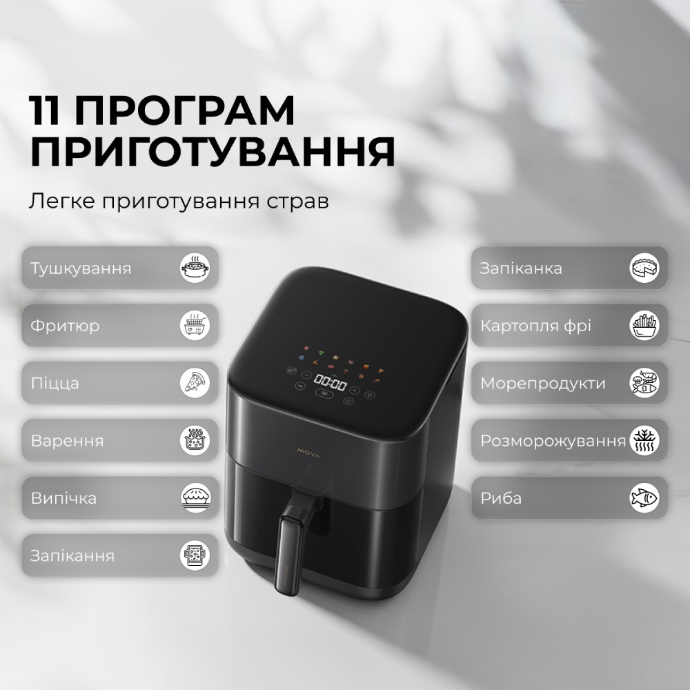 Мультипечь MOVA AeroChef FD10 Pro Black (VFF12A-BL) Количество программ 11