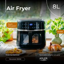 Airfryer ADLER AD 6318 2500Вт/чаша 8л/програм:9/сенсорне керування/таймер/чорна