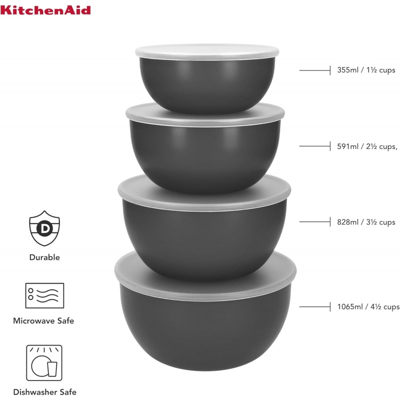 Набір мисок KITCHENAID Coreline 4 шт Gray (KQG176OSCGG) Розмір посуду у наборі в сложенном виде: 16 x 16 x 7,5