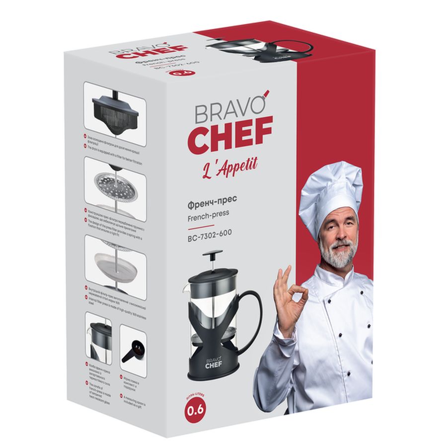 Фото 4 Френч-пресс BRAVO CHEF L"Appetit 0.6 л Black (BC-7302-600)