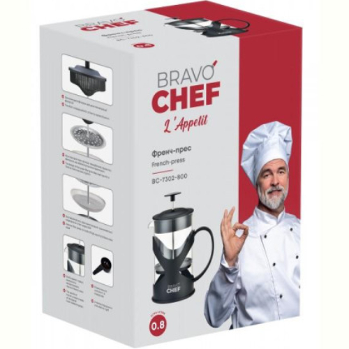 Фото 4 Френч-пресс BRAVO CHEF L"Appetit 0.8 л Black (BC-7302-800)