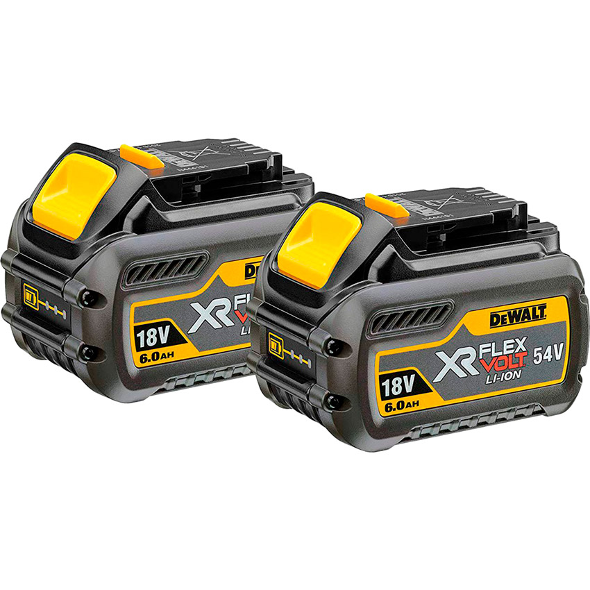 Зарядний пристрій DEWALT + 2 акумулятора XR FLEXVOLT (DCB132T2) Комплектація зарядний пристрій (подвійне), 2 акумуляторами 6 Ач(18)/ 2Ач (54В) DCB546