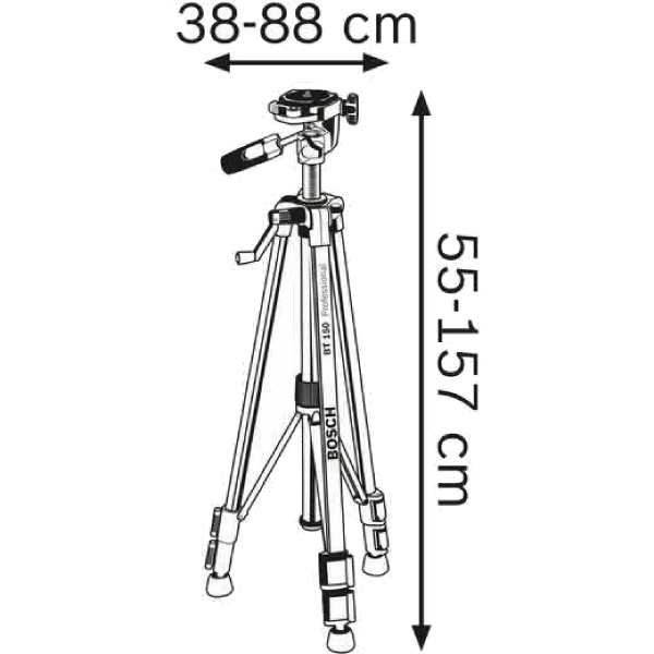 Штатив BOSCH BT 150 Professional (0.601.096.B00) Додатково Робоча висота: 55 – 157 см; Різьба штатива 1/4"