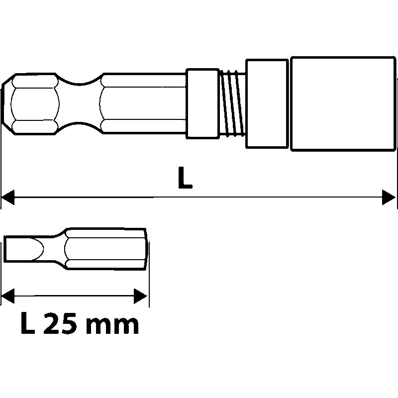 Бітотримач магнітний Topex з обмежувачем 1/4" (39D340) Додатково 4 змінних наконечника 25 мм, розміри: 2 x PH2, 2 x PZ2